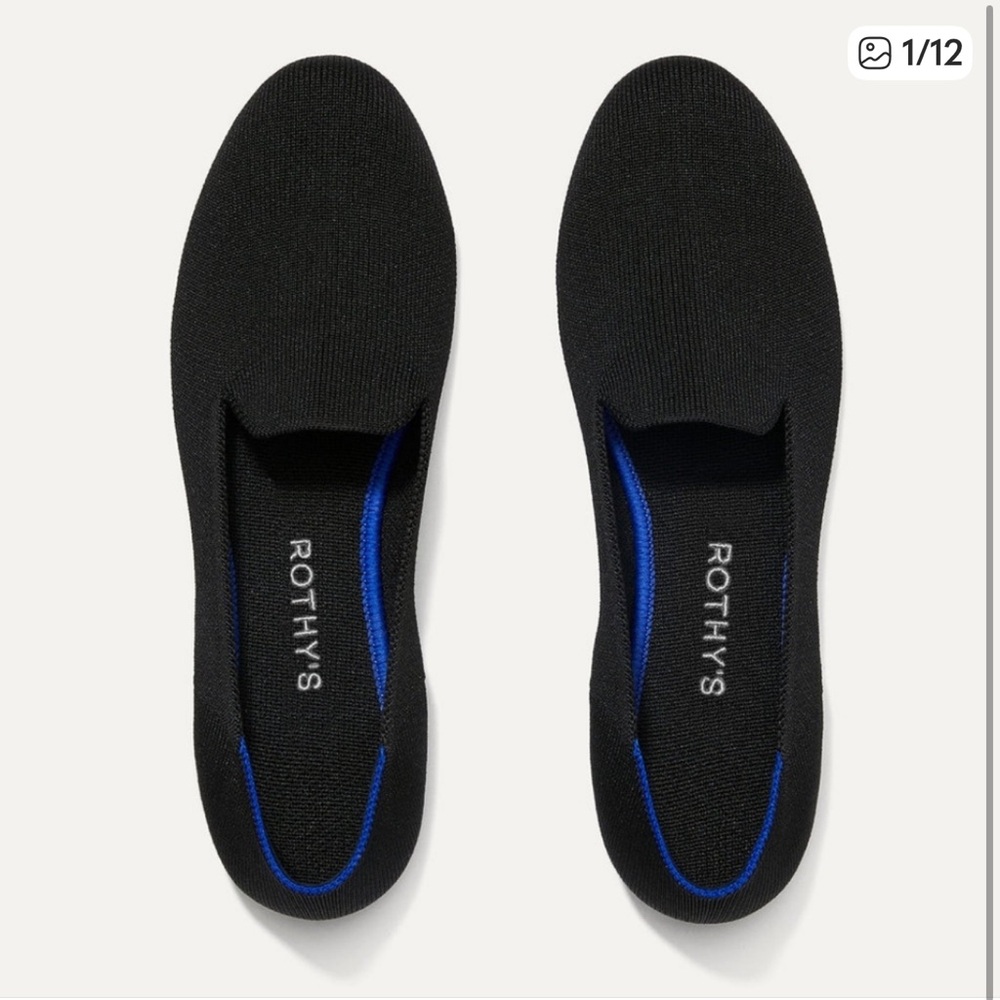 Rothy's Black Flats with Blue Trim